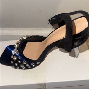 Black Heeled Sandals with Rhinestones